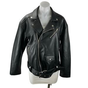 NEW Topshop Women's Black Faux Vegan Leather Zip Up Long Sleeve Moto Jacket Sz 4